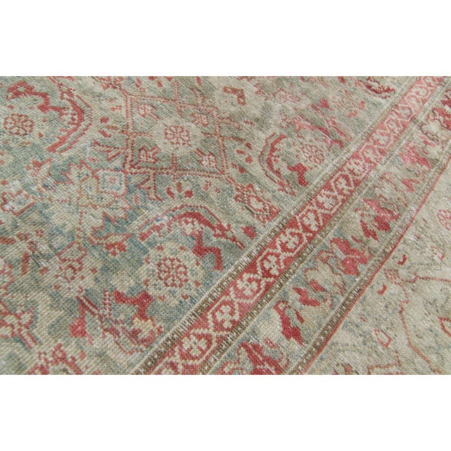 Green 1920s Antique Allover Sage Coral Hand Knotted Wool Low Pile Rug - 5’10” X 13’1” For Sale - Image 8 of 10