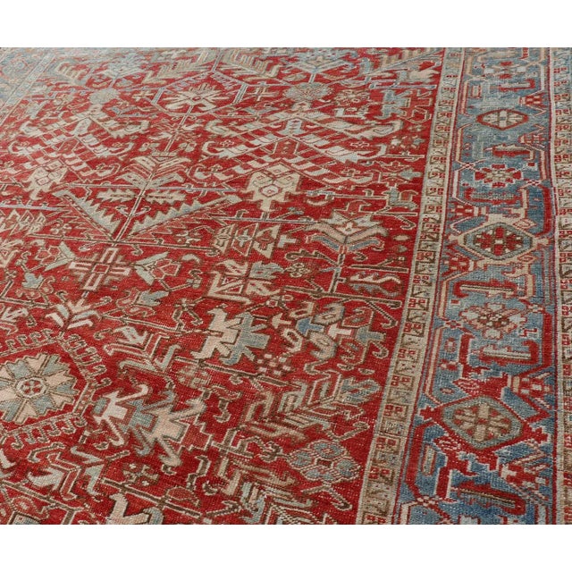 Red Early 20th Century Antique Persian All-Over Heriz Rug With All-Over Geometric Design 7'6" X 11'0" For Sale - Image 8 of 13