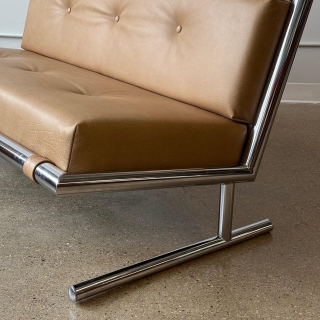1970s Leather/Chrome Sled Settee Attributed to Arthur Umanoff for Directional For Sale In Chicago - Image 6 of 10