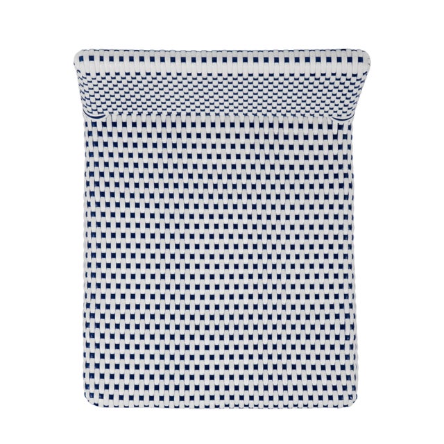 Blue Serienna 30 in. Seat Height Rectangular Rattan Low Back Bar Stool, White/Navy Dot / Natural Rattan Frame For Sale - Image 8 of 9