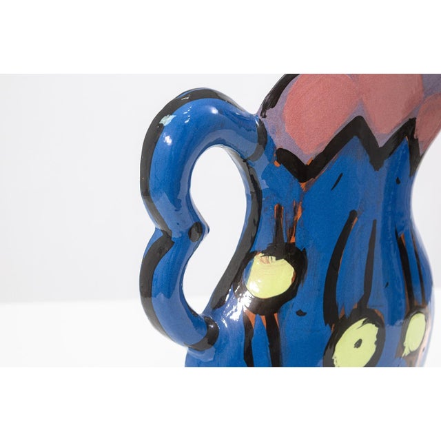 Kathryn Youngs Flat Pitcher Ceramic Vase 1990 Signed Hand Painted Art Pottery For Sale In Detroit - Image 6 of 9