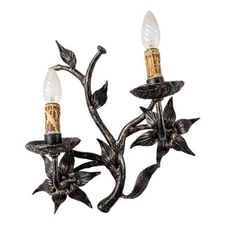Brutalist Spanish Wrought Iron Wall Sconce, 1950 For Sale