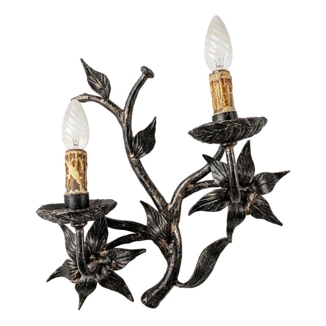 Brutalist Spanish Wrought Iron Wall Sconce, 1950 For Sale