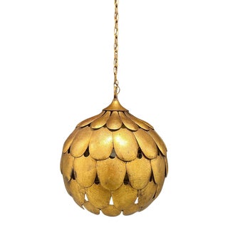 Mid Century Salvadori Dragon Scale Pendant Lamp Vintage Feldman Faux Gilt For Sale