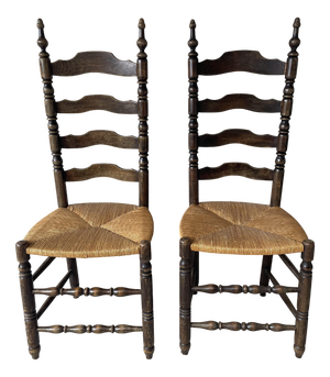 Country-Style Chairs in Walnut and Straw, 1950, Set of 2