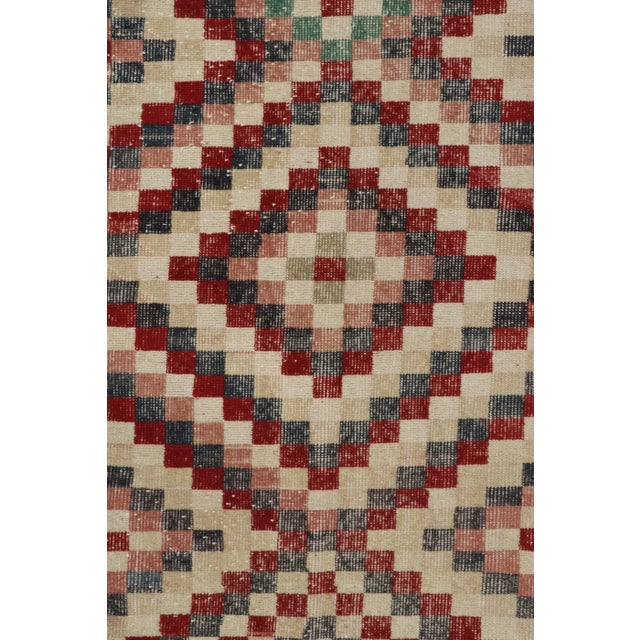 1960s Vintage Turkish Rug in Red, Beige and Pink Geometric Pattern, Distressed For Sale In New York - Image 6 of 7
