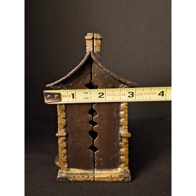 Late 19th Century Antique Cast Iron Roof Bank J&e Stevens Architectural Building Still Coin Savings Bank Gold Paint C. 1890 For Sale - Image 5 of 18