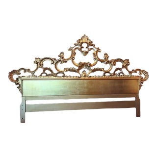 1970s Italian Rococo Carved King Headboard For Sale