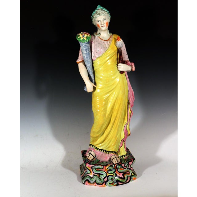 Traditional Monumental Staffordshire Pearlware Figure: "Ceres" (Goddess of Plenty) on Marbled Plinth For Sale - Image 3 of 13