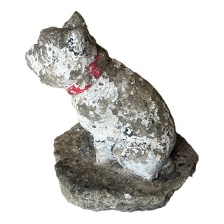 Antique Weathered French Bull Dog Concrete Dog Statue, C. 1940's For Sale