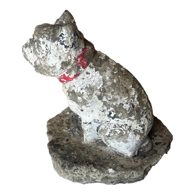 Antique Weathered French Bull Dog Concrete Dog Statue, C. 1940's For Sale