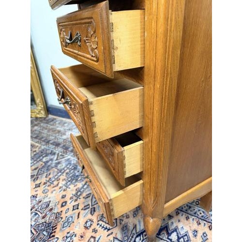 Vintage French Style Chest of Drawes in Carved Oak For Sale - Image 3 of 6