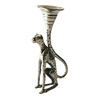 Pewter Cheetah Candlestick Holder by Diana Carmichael For Sale