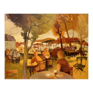 Automnal Scene in a Tuileries Garden Cafe in Paris by Artist Eliane Thiollier For Sale