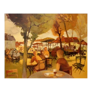 Automnal Scene in a Tuileries Garden Cafe in Paris by Artist Eliane Thiollier