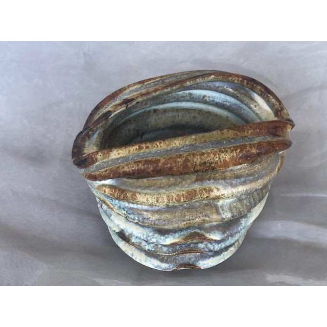 Ceramic Modern Studio Art Pleated Pottery Vase For Sale - Image 7 of 13