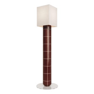 Handcrafted Ceramic Floor Lamp in Red Glaze With Linen Lampshade For Sale