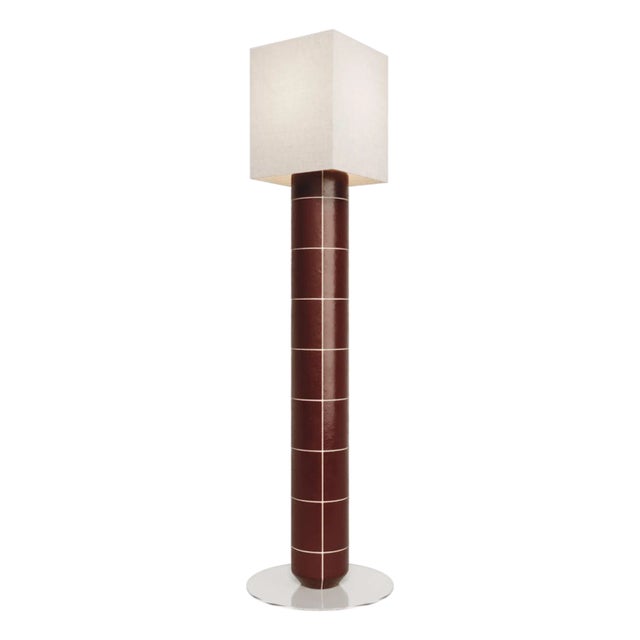 Handcrafted Ceramic Floor Lamp in Red Glaze With Linen Lampshade For Sale