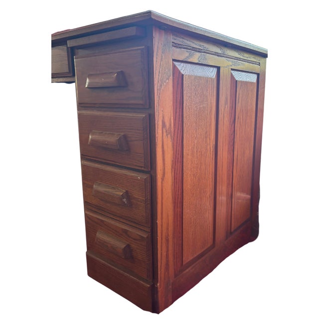 Vintage Oak Double-Pedestal Executive Desk With Writing Slides and File Drawers For Sale - Image 10 of 11