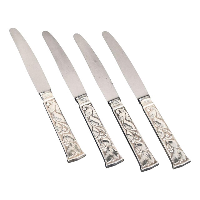 Fruit Knives in Sterling Silver and Stainless Steel by Evald Nielsen, 1930s, Set of 4 For Sale