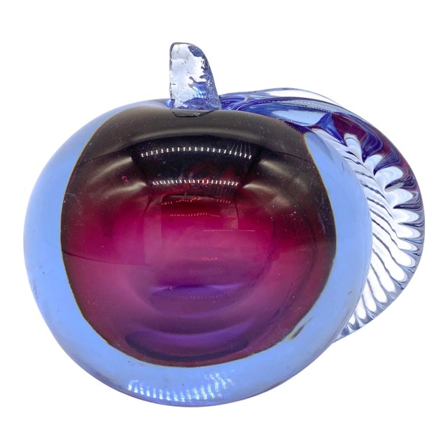 Barbini Style 20th Century Italian Murano Somerso Blue, Red & Purple Apple Paperweight For Sale