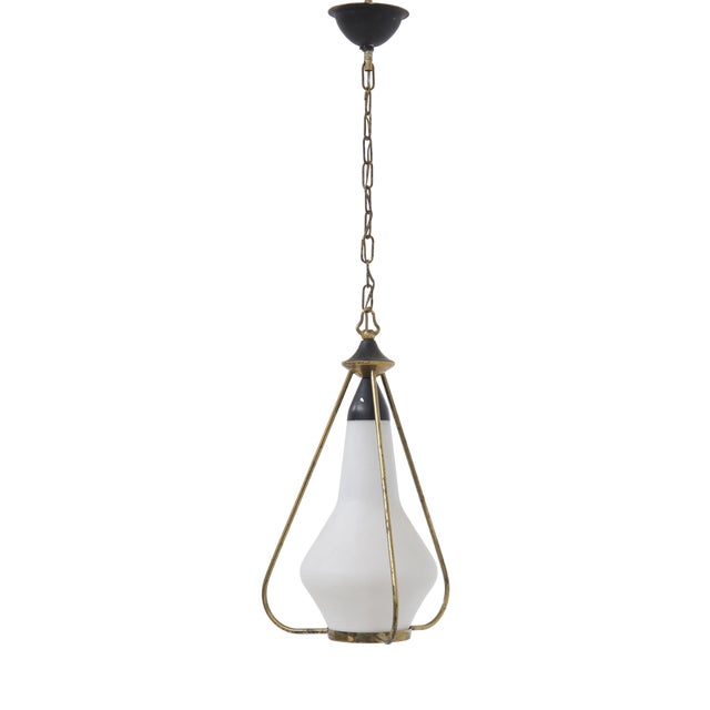 Pendant in Opaline Glass Brass from Stilnovo, 1960 For Sale