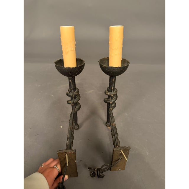 Black 1890s French Wrought Iron Wall Sconces - Pair For Sale - Image 8 of 13