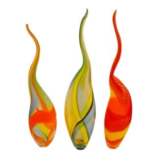 Set of Three Hand Blown Glass Vases by Jeremy R Cline. u.s.a. 1999 For Sale