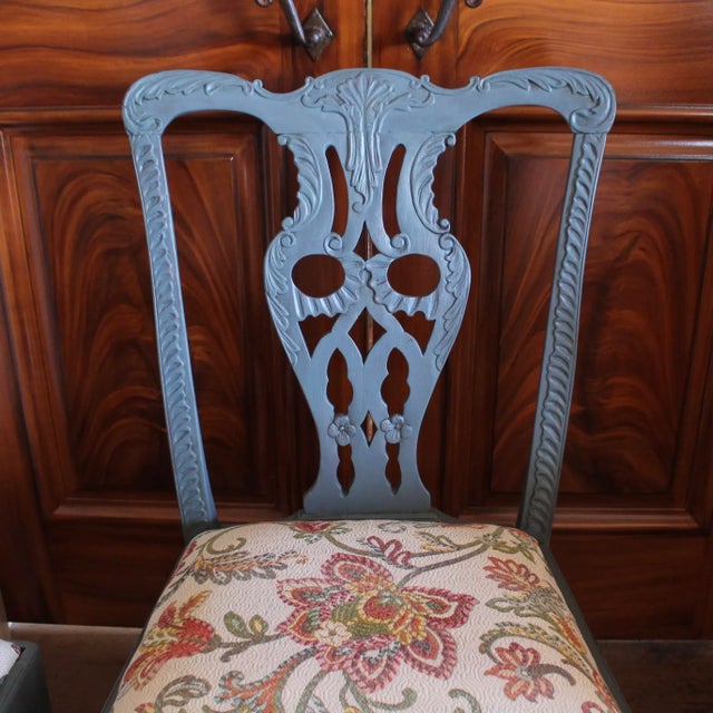 Rococo Pair of Blue Painted Georgian Sidechairs, 19th Century For Sale - Image 3 of 14