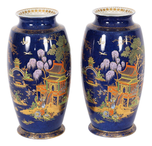 Vintage Cobalt Blue Porcelain Vases from Carlton Ware, 1920s, Set of 2