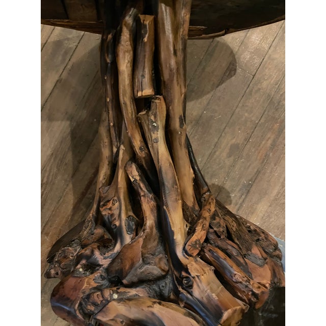 Late 20th Century Small Rustic Root Base Oval Side Table Cabin Cottage For Sale - Image 12 of 12