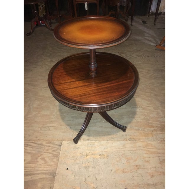 Vintage Leather Top 2 Tier Dumbwaiter Round Side Table ...