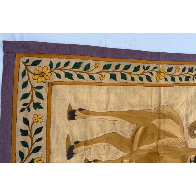 Hand Embroidered Mountain Ram Tapestry, 1980s For Sale - Image 4 of 6