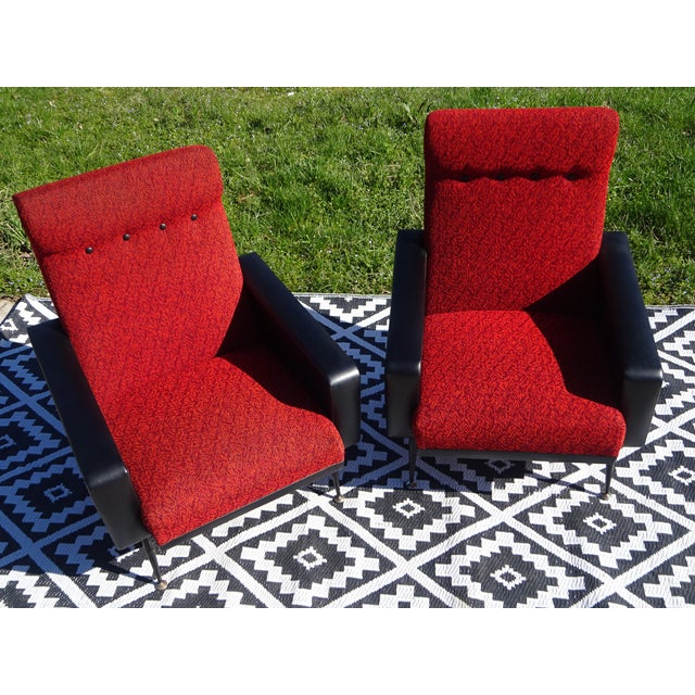 Vintage Red and Black Chairs with Compass Feet, 1970s, Set of 2 For Sale - Image 3 of 18