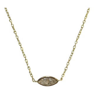 14k Yellow Gold 0.70ct Marquise Natural Diamond Bezeled Necklace For Sale