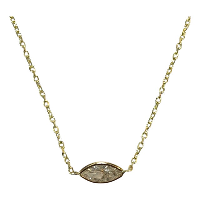 14k Yellow Gold 0.70ct Marquise Natural Diamond Bezeled Necklace For Sale