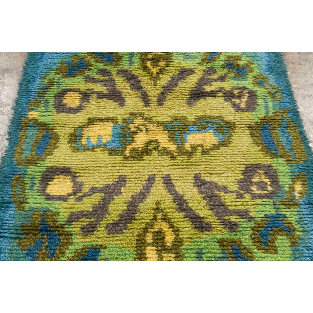 1970s Vintage Swedish Rya Wool Rug in Gold & Blue by Rug & Kilim, 1970-1979 For Sale - Image 5 of 9