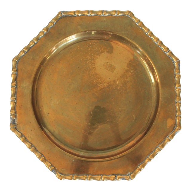 Vintage Brass Plate W/ Faux Bamboo Edge For Sale