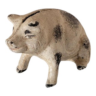 Mid 20th Century Original Painted Iron Pig Bank For Sale