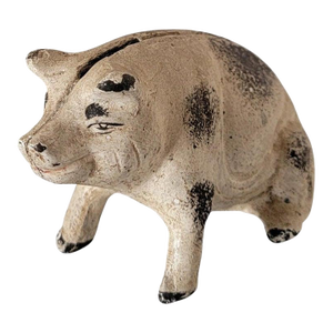 Mid 20th Century Original Painted Iron Pig Bank