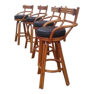1970s Vintage Bamboo Bar Stools - Set of 4 For Sale