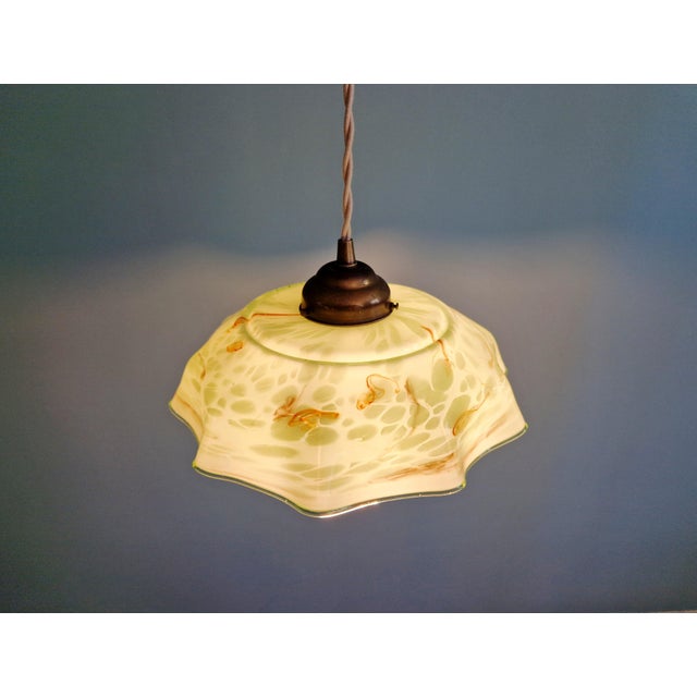Art Deco Pendant Light in Green Marbled Opaline Glass, 1920s-1930s For Sale - Image 6 of 12