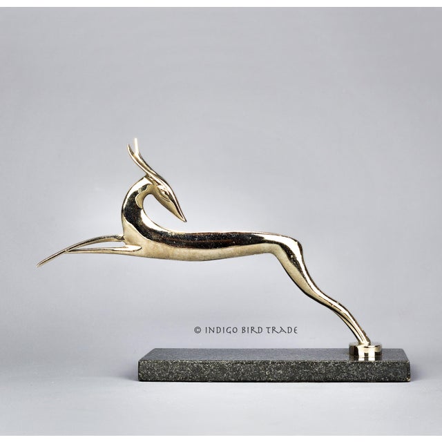 Early 20th Century Early 20th Century Art Deco Chromed Metal Leaping Gazelle or Deer on Black Marble Base Sculpture or Car Mascot by Karl Hagenauer For Sale - Image 5 of 9