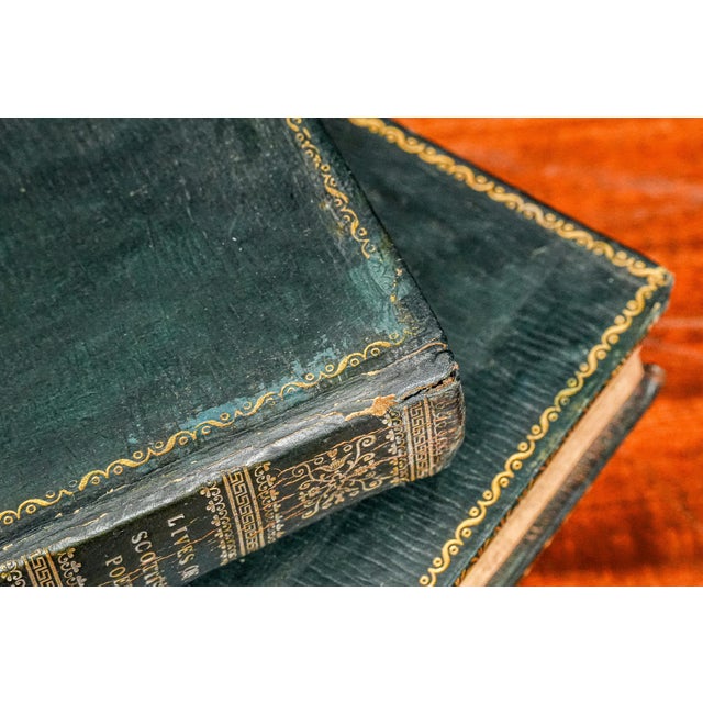 Green Rare Complete 3 Volume Antique Miniature Leather Book Set Lives of Scottish Poets Scotland Library Office Home Decor For Sale - Image 8 of 14