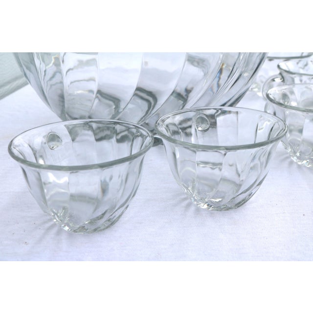 Glass Vintage Anchor Hocking Victoria Optic Swirl Clear Punch Bowl and 8 Cups For Sale - Image 7 of 8