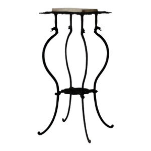 Vintage Wrought Iron Two Tier Marble Victorian Dragon Head Details Jardinière Plant Stand