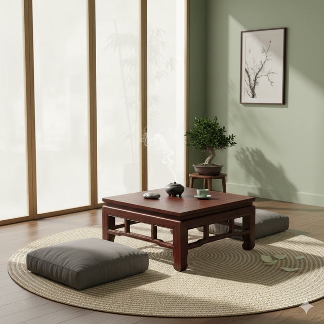 1980s Reddish Brown Stain Square Ming Style Kang Low Coffee Table Stand For Sale - Image 5 of 8