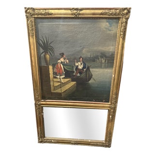 Trumeau Mirror with Romantic Painting For Sale