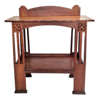 Antique 1900s Arts & Crafts Tiger Oak Console Table Attributed to Liberty & Co. For Sale