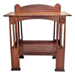 Antique 1900s Arts & Crafts Tiger Oak Console Table Attributed to Liberty & Co.